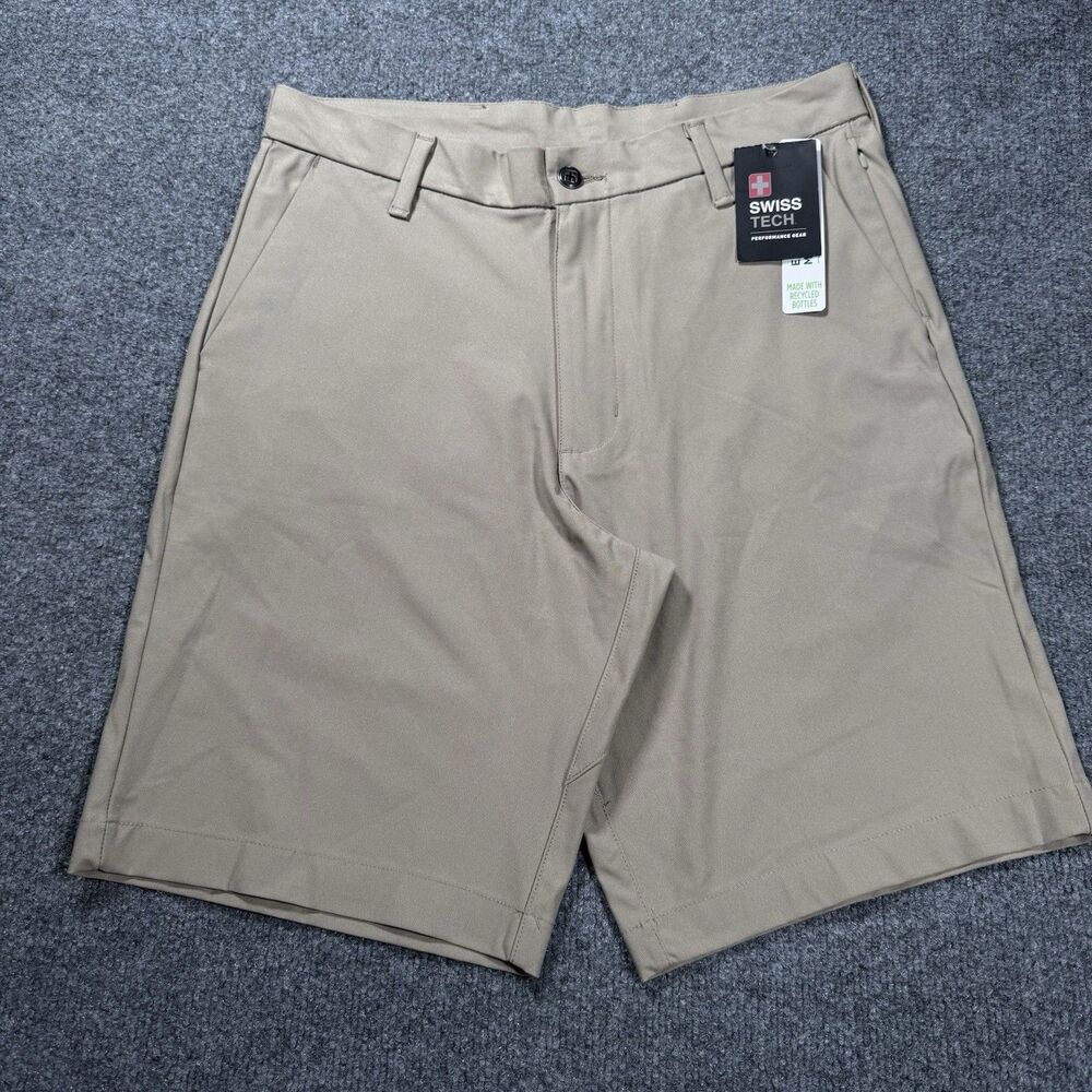 NEW Swiss Tech Performance Stretch Flat Front Stone Wash Shorts Men's Size 30